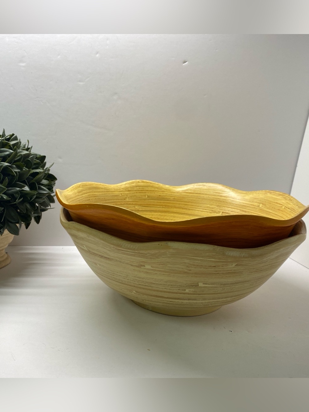 Core Bamboo Bowl Set of 2 Natural & Honey Brown Decorative Fruit Salad Bowls